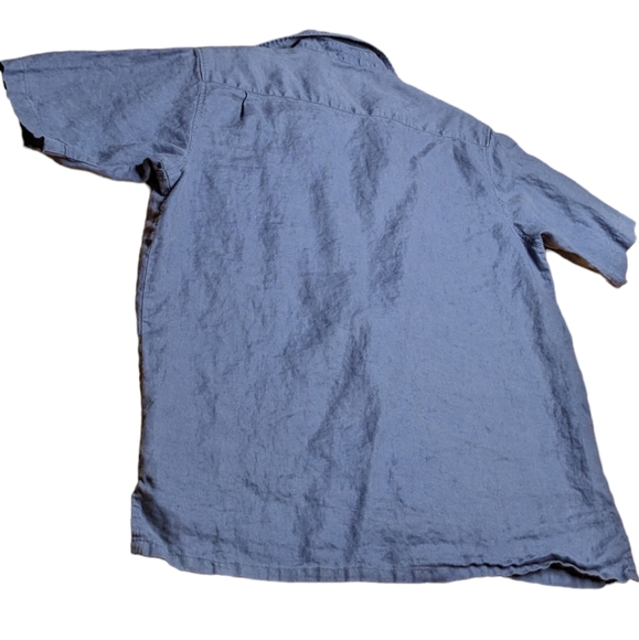 Linea Uomo 100% Linen Blue Men's Large Button Down Dress Shirt - Picture 5 of 8